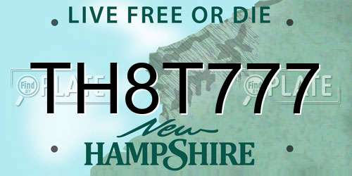 TH8T777 New Hampshire License Plate