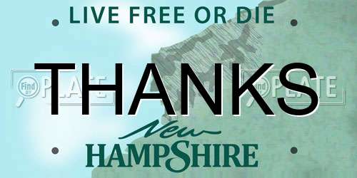 THANKS New Hampshire License Plate