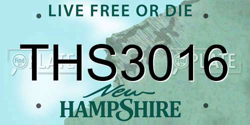 THS3016 New Hampshire License Plate