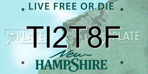TI2T8F New Hampshire License Plate