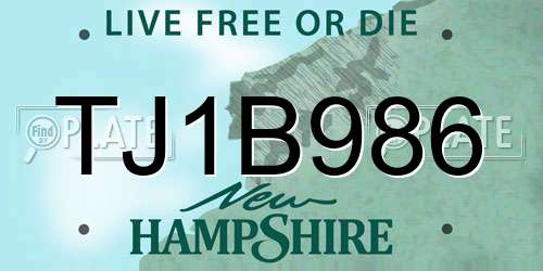 TJ1B986 New Hampshire License Plate