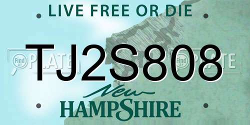 TJ2S808 New Hampshire License Plate
