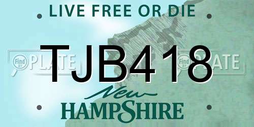 TJB418 New Hampshire License Plate