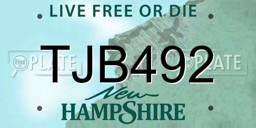 TJB492 New Hampshire License Plate