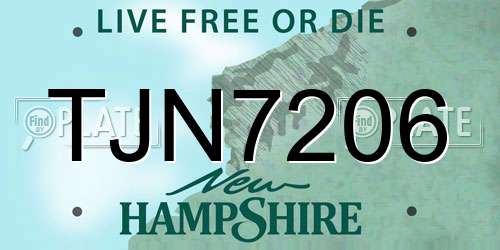 TJN7206 New Hampshire License Plate