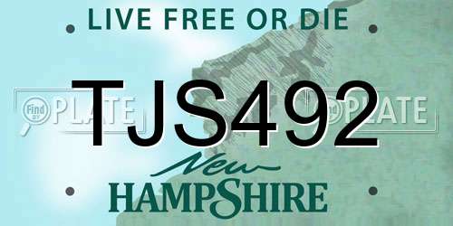 TJS492 New Hampshire License Plate