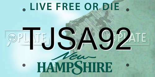 TJSA92 New Hampshire License Plate