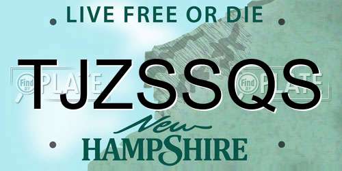 TJZSSQS New Hampshire License Plate