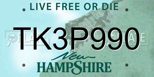 TK3P990 New Hampshire License Plate