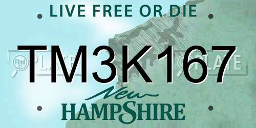 TM3K167 New Hampshire License Plate