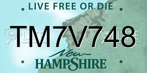 TM7V748 New Hampshire License Plate