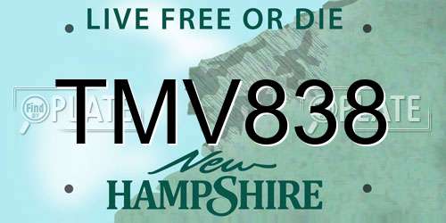 TMV838 New Hampshire License Plate