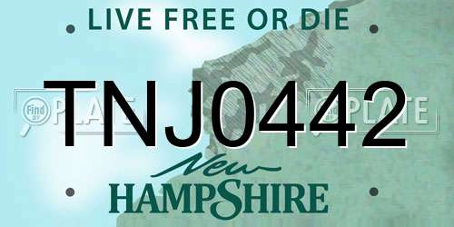 TNJ0442 New Hampshire License Plate
