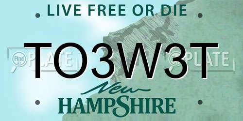 TO3W3T New Hampshire License Plate