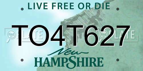TO4T627 New Hampshire License Plate