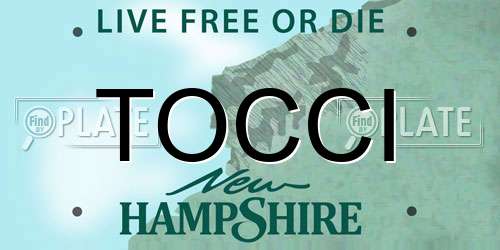 TOCCI New Hampshire License Plate
