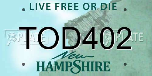 TOD402 New Hampshire License Plate