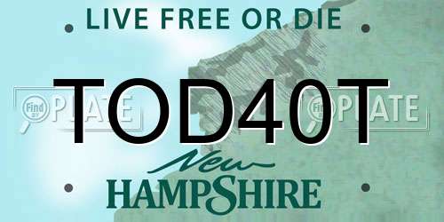 TOD40T New Hampshire License Plate