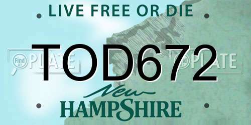 TOD672 New Hampshire License Plate