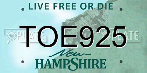 TOE925 New Hampshire License Plate