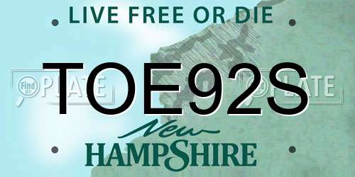 TOE92S New Hampshire License Plate