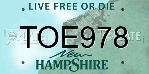 TOE978 New Hampshire License Plate