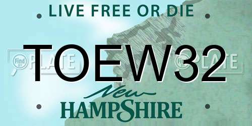 TOEW32 New Hampshire License Plate