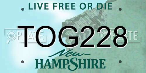 TOG228 New Hampshire License Plate