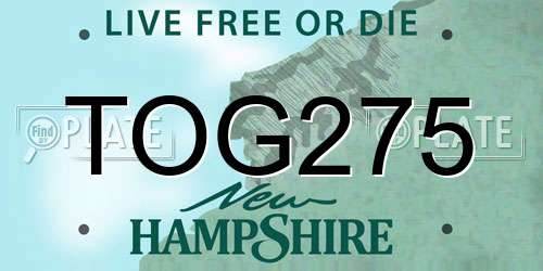 TOG275 New Hampshire License Plate