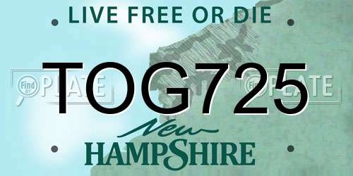 TOG725 New Hampshire License Plate