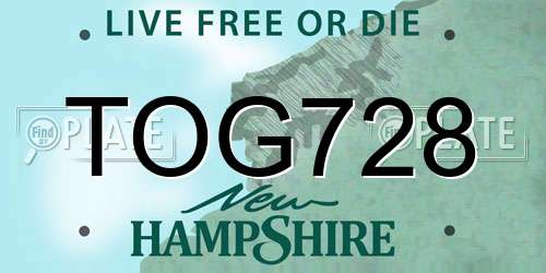 TOG728 New Hampshire License Plate