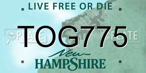 TOG775 New Hampshire License Plate