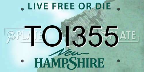 TOI355 New Hampshire License Plate