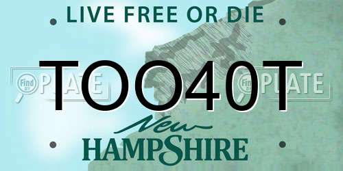 TOO40T New Hampshire License Plate