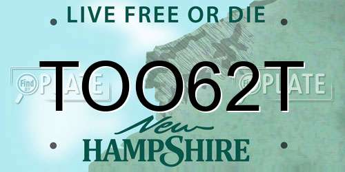 TOO62T New Hampshire License Plate