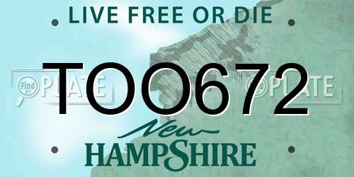 TOO672 New Hampshire License Plate