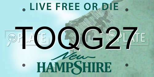 TOQG27 New Hampshire License Plate