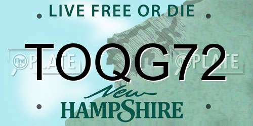 TOQG72 New Hampshire License Plate