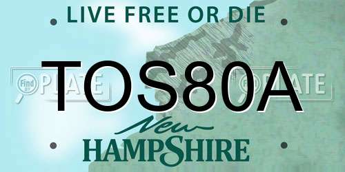 TOS80A New Hampshire License Plate