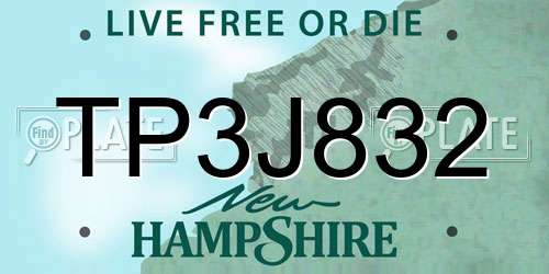 TP3J832 New Hampshire License Plate