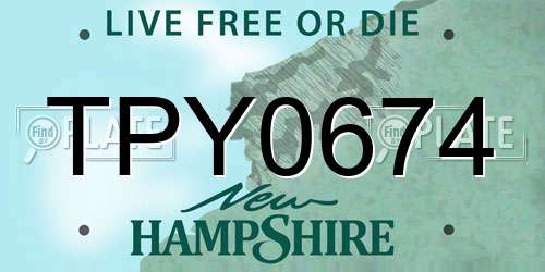 TPY0674 New Hampshire License Plate