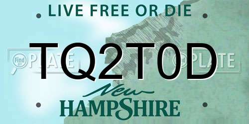 TQ2T0D New Hampshire License Plate