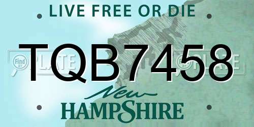 TQB7458 New Hampshire License Plate