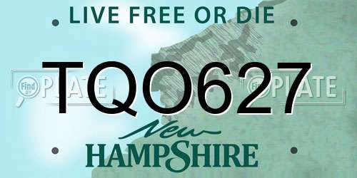 TQO627 New Hampshire License Plate