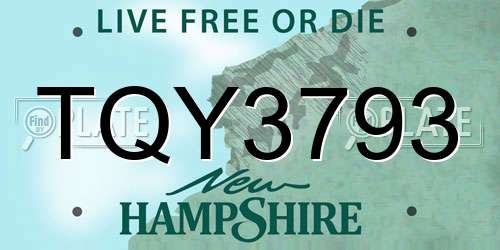 TQY3793 New Hampshire License Plate