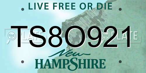 TS8O921 New Hampshire License Plate