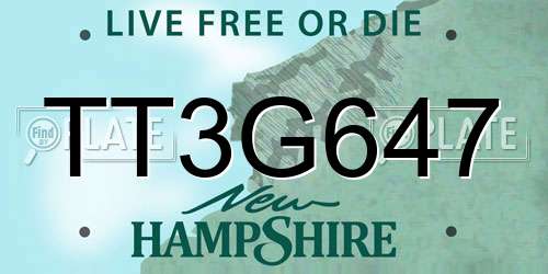 TT3G647 New Hampshire License Plate