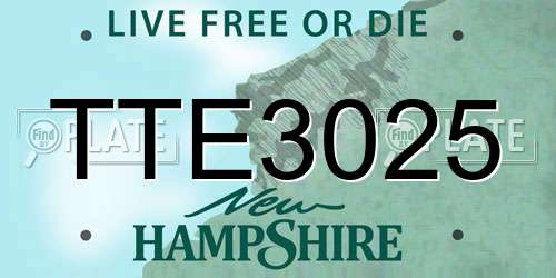 TTE3025 New Hampshire License Plate