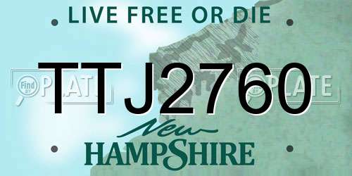 TTJ2760 New Hampshire License Plate