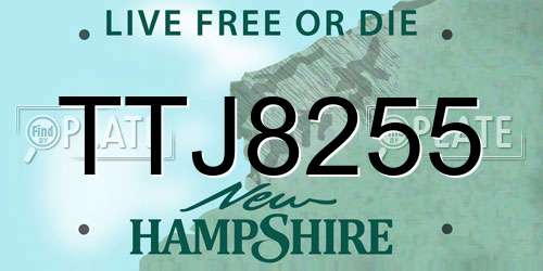 TTJ8255 New Hampshire License Plate